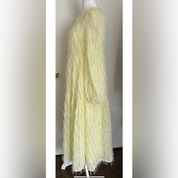 Asos Design Women’s Tiered Midi Dress Fluffy Texture Pale Yellow Size 6 Lined - Picture 10 of 15